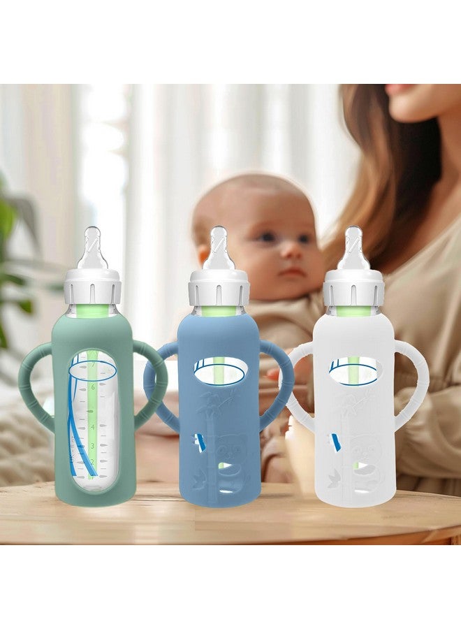 بوسوها عبوة من 3 أكمام سيليكون لزجاجات الأطفال الزجاجية من دكتور براون - أكمام زجاجات الأطفال الواقية من السقوط، متوافقة مع زجاجات الأطفال حديثي الولادة من دكتور براون، بمقابض سيليكون، سعة 8 أونصة - Image 3