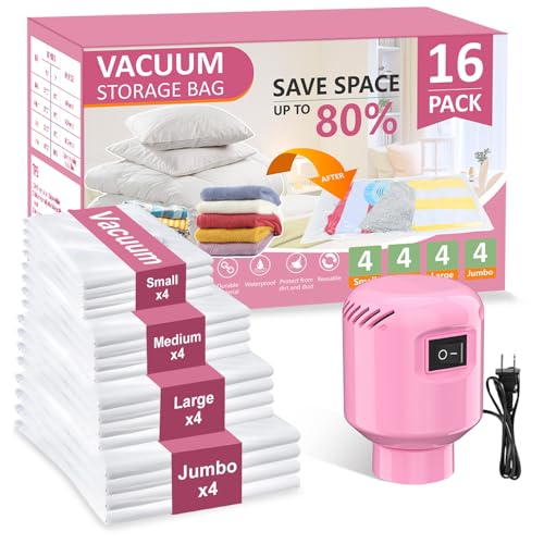 AMZBOSS Vacuum Seal Bags for Clothing Travel, 16 Pack Space Saver Vacuum Storage Bags with Electric Pump,Portable Compression Sealer for Clothes,Blankets,Bedding & Travel Essentials,Good for Luggage Packing - Image 1