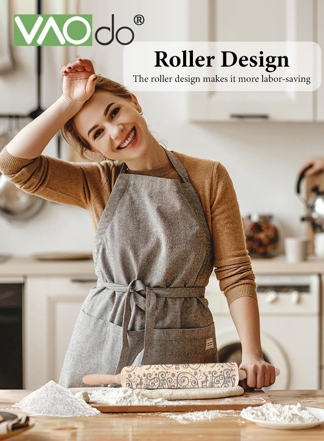 فاو دو دبابيس عجين خشبية منقوشة للخبز، دبابيس عجين منقوشة بعمق، أنماط منقوشة بعمق، ملمس رقيق، تصاميم لخبز الكوكيز، طوابع، أسطوانة، أدوات يدوية - Image 2