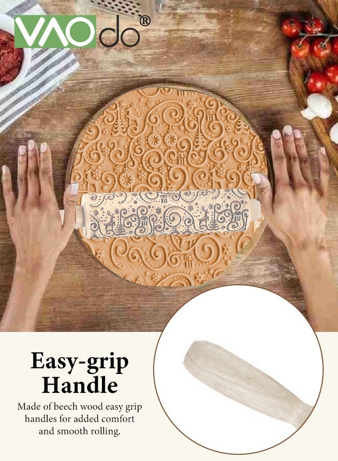فاو دو دبابيس عجين خشبية منقوشة للخبز، دبابيس عجين منقوشة بعمق، أنماط منقوشة بعمق، ملمس رقيق، تصاميم لخبز الكوكيز، طوابع، أسطوانة، أدوات يدوية - Image 4