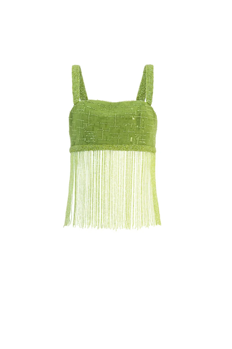 زيافي Green beaded fringes top