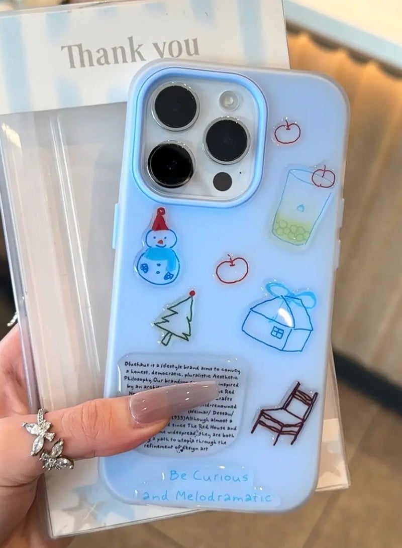 NIBEMINENT 3D Sticker Snowman Protective TPU Case Cover For iPhone 16 Pro, Blue