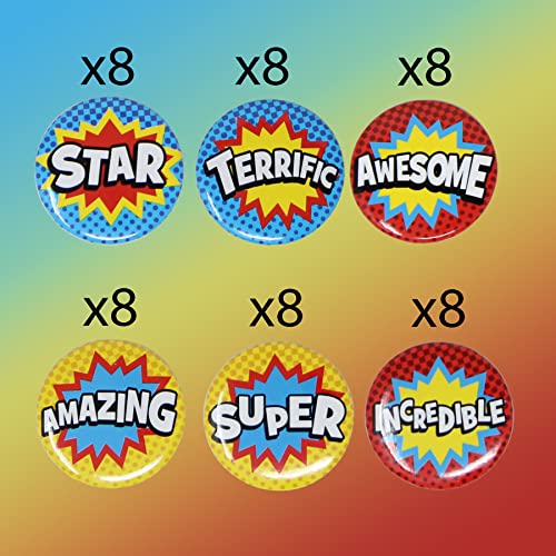 Tribello Recognition Mini Reward Buttons Bulk Kids Incentives Motivational Encouragement Pins 48 Awesome Kids Award Pin Badges Classroom Prize Box Student Superpower Superhero Mini Buttons - Image 5