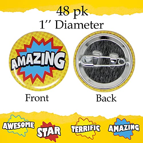 Tribello Recognition Mini Reward Buttons Bulk Kids Incentives Motivational Encouragement Pins 48 Awesome Kids Award Pin Badges Classroom Prize Box Student Superpower Superhero Mini Buttons - Image 2