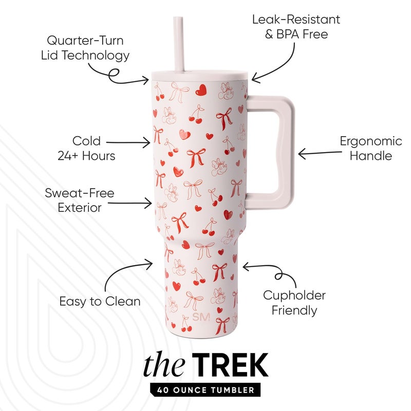Simple Modern Disney 40 oz Tumbler with Handle and Straw Lid | Insulated Reusable Stainless Steel Water Bottle Travel Mug | Gifts for Women Men Him Her | Trek Collection | Minnie Mouse Valentine's - Image 2