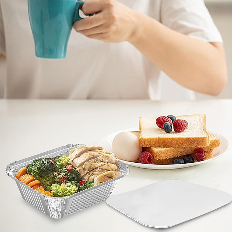 iHomeSet 100 Pack 1 lb Disposable Aluminum Foil Pans Meal Prep Take Out Food Containers with Paper Lids for Catering, Baking, Roasting Food, Freezer Safe - Image 4