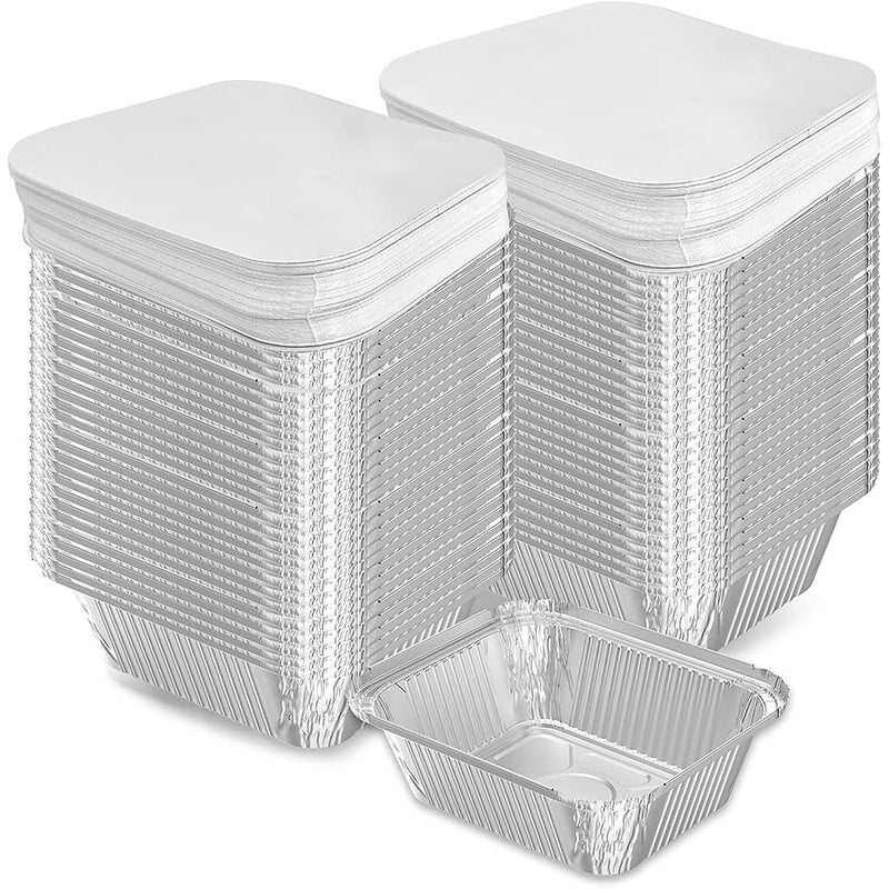 iHomeSet 100 Pack 1 lb Disposable Aluminum Foil Pans Meal Prep Take Out Food Containers with Paper Lids for Catering, Baking, Roasting Food, Freezer Safe - Image 1