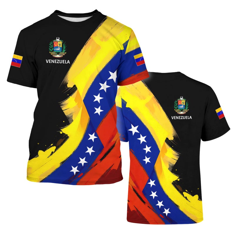 BJU Venezuela Flag T-Shirt Badge Novelty Printed Tee Crewneck Short Sleeve Casual Top Unisex - Image 4