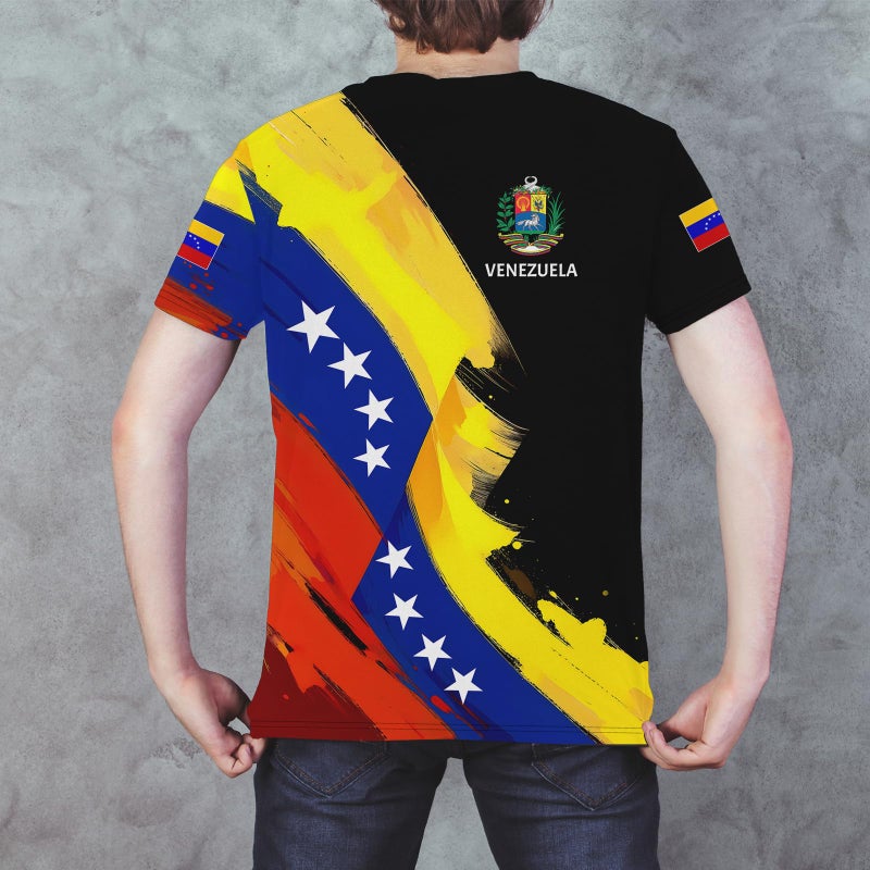 BJU Venezuela Flag T-Shirt Badge Novelty Printed Tee Crewneck Short Sleeve Casual Top Unisex - Image 5