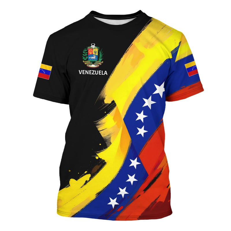 BJU Venezuela Flag T-Shirt Badge Novelty Printed Tee Crewneck Short Sleeve Casual Top Unisex - Image 1