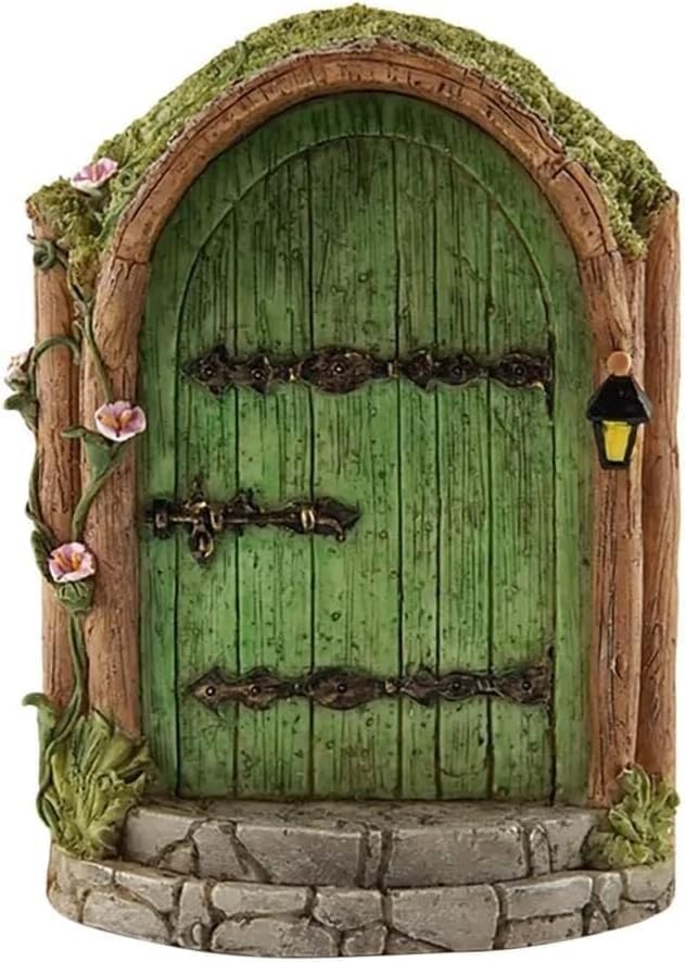 Wentoenapp Green Fairy Door  Wooden Miniature Fairy Garden Doors Outdoor Mini Fairy Gnome House Accessories For Tree Trunk Ornaments Garden Miniatures  Fairy Doors For Trees Outdoor  Gnome Door For Tree Trunk - Image 1