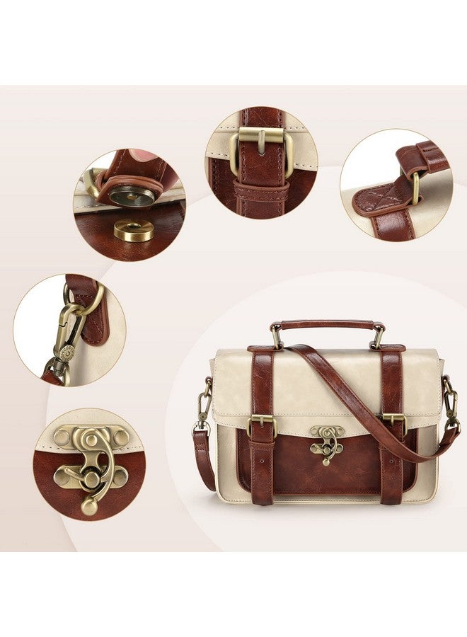 ECOSUSI Women Pu Leather Satchel Purse Vintage Small College Crossbody Messenger Bag Work Crossbody Bag Brown+ Beige - Image 4