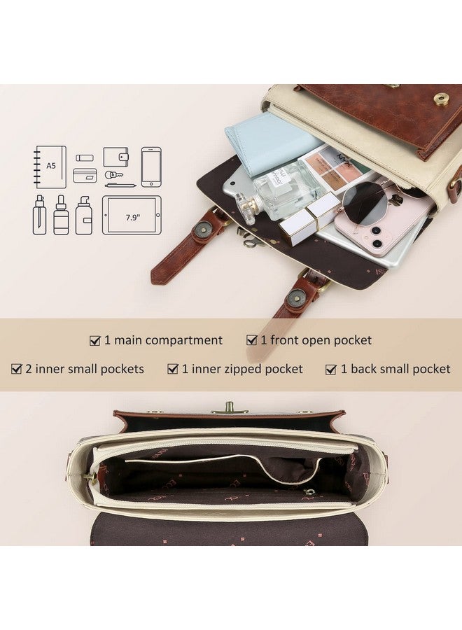 ECOSUSI Women Pu Leather Satchel Purse Vintage Small College Crossbody Messenger Bag Work Crossbody Bag Brown+ Beige - Image 3