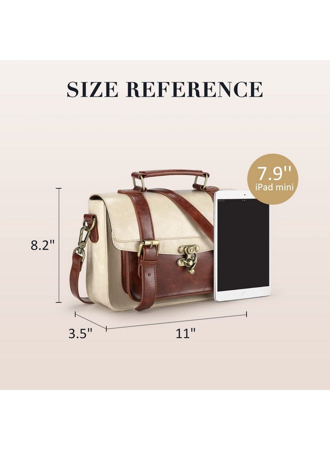 ECOSUSI Women Pu Leather Satchel Purse Vintage Small College Crossbody Messenger Bag Work Crossbody Bag Brown+ Beige - Image 5