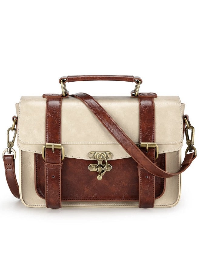 ECOSUSI Women Pu Leather Satchel Purse Vintage Small College Crossbody Messenger Bag Work Crossbody Bag Brown+ Beige - Image 1