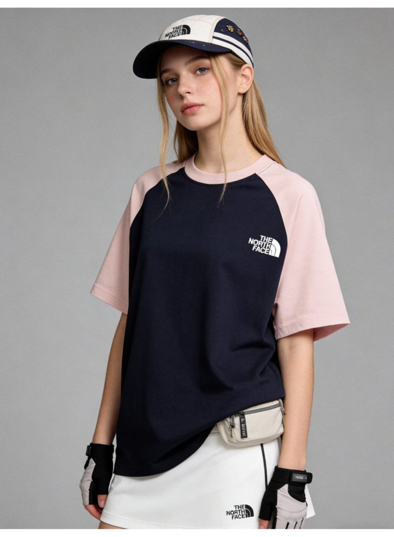ذا نورث فيس THE NORTH FACE T-shirt with round neck and short sleeve-color matching shirt-cotton T-shirt unisex loose casual couple short sleeve T-shirt - Image 4