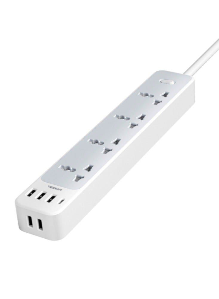 TESSAN Universal Extension Cord With 5 USB-A 1 Type-C Port Overload Protector UK/UAE/KSA/SG Float Extension With 4 AC Outlets 5 USB A Ports, 1 USB Type C, 1 Switch With 2M Cable TESSAN Extension Lead Power Extension White - Image 1