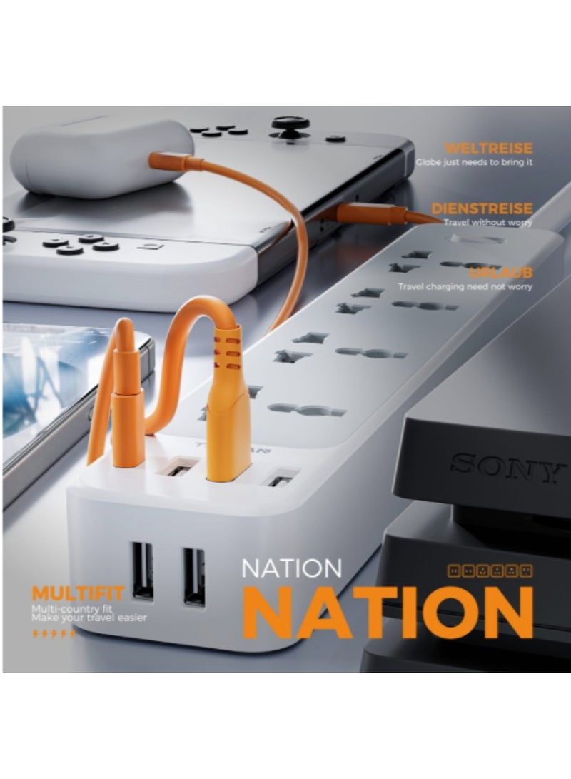 TESSAN Universal Extension Cord With 5 USB-A 1 Type-C Port Overload Protector UK/UAE/KSA/SG Float Extension With 4 AC Outlets 5 USB A Ports, 1 USB Type C, 1 Switch With 2M Cable TESSAN Extension Lead Power Extension White - Image 4