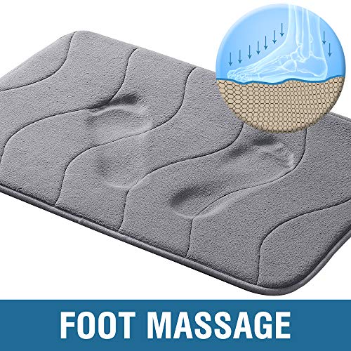 Flamingo P Memory Foam Bath Mat for Bathroom Non Slip Bath Rug Velvet Thick Soft and comfortable Water Absorbent Machine Washable Easier to Dry Floor Rug Mats Waved Pattern  24x17 Inches  grey - Image 2