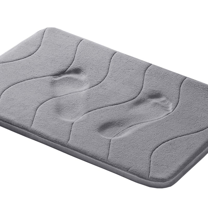 Flamingo P Memory Foam Bath Mat for Bathroom Non Slip Bath Rug Velvet Thick Soft and comfortable Water Absorbent Machine Washable Easier to Dry Floor Rug Mats Waved Pattern  24x17 Inches  grey - Image 1