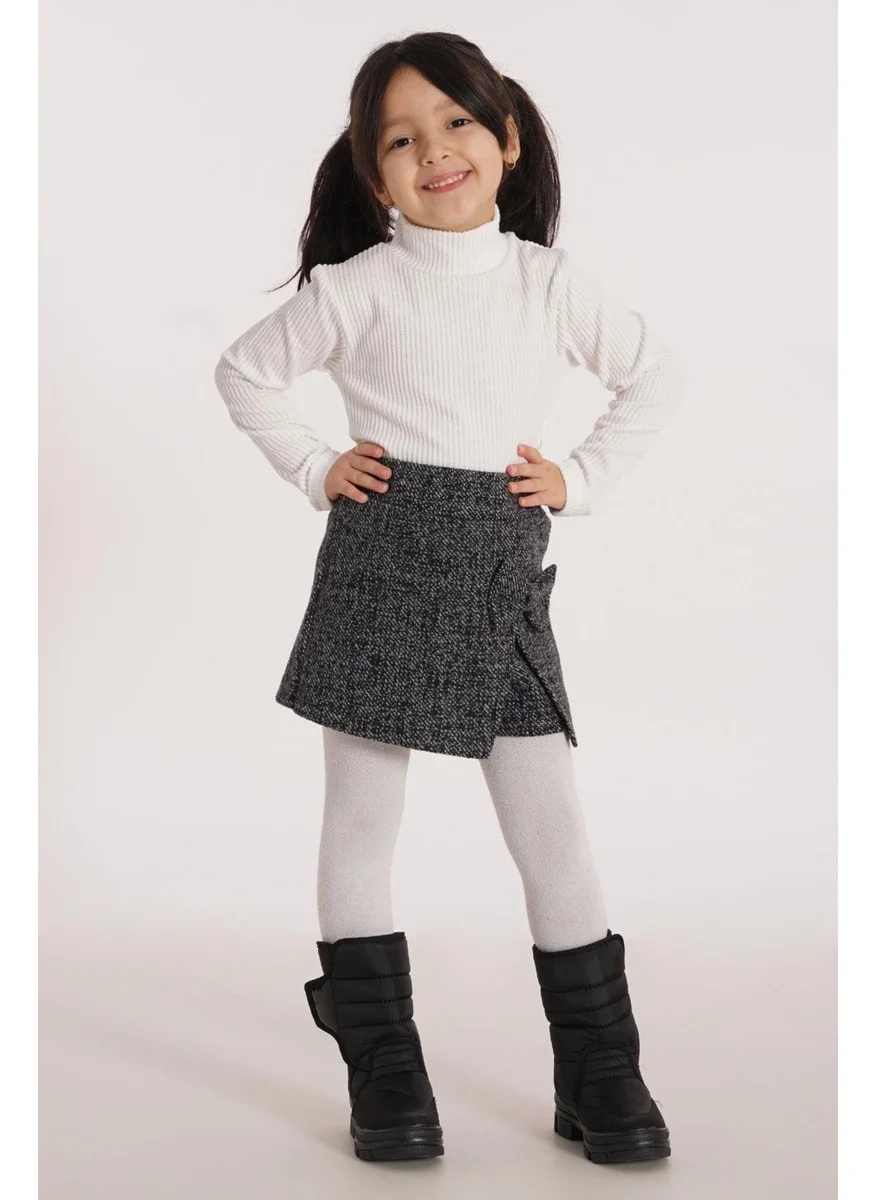 Zepkids Bow Detailed Black Color Girl Skirt Suit