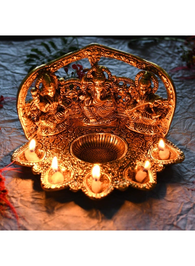 Collectible India Laxmi Ganesh Saraswati Idol Diya Oil Lamp Deepak - Metal Lakshmi Ganesha Showpiece Statue - Traditional Diya for Diwali Puja - Image 5