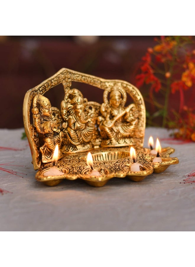 Collectible India Laxmi Ganesh Saraswati Idol Diya Oil Lamp Deepak - Metal Lakshmi Ganesha Showpiece Statue - Traditional Diya for Diwali Puja - Image 3
