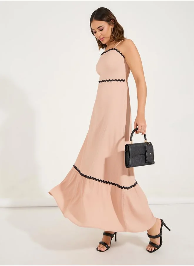 Styli Contrast Trim Strappy A-Line Maxi Dress