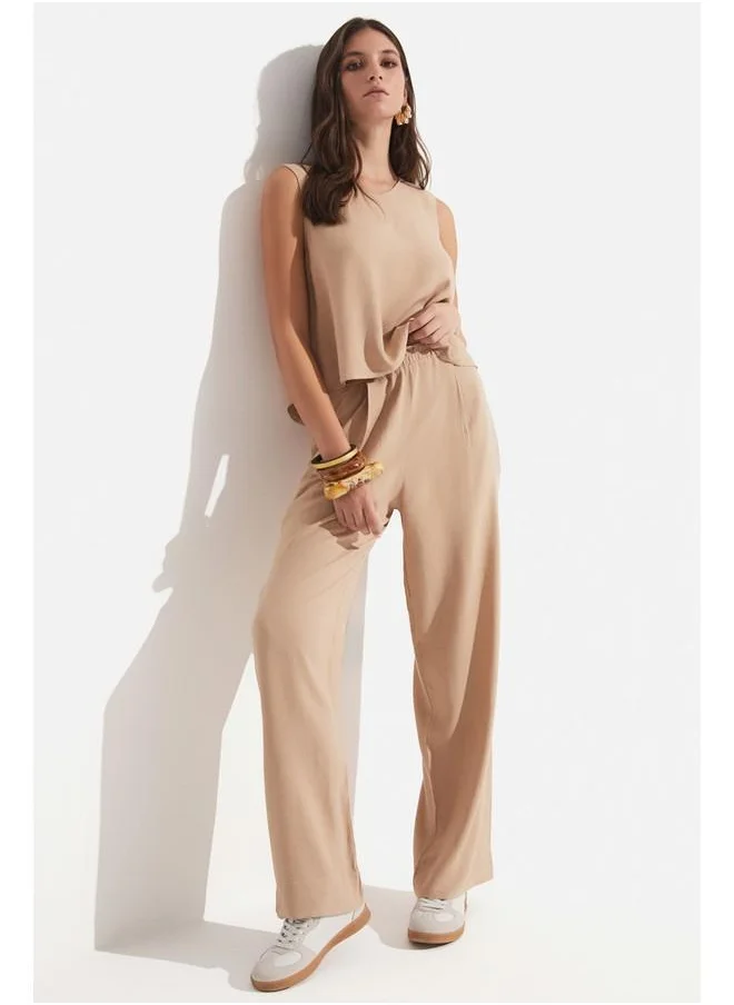 جون June Linen Blouse & Trouser Set Tan