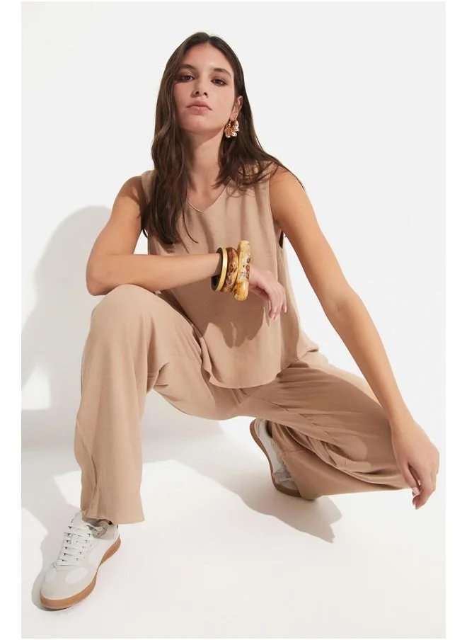 جون June Linen Blouse & Trouser Set Tan