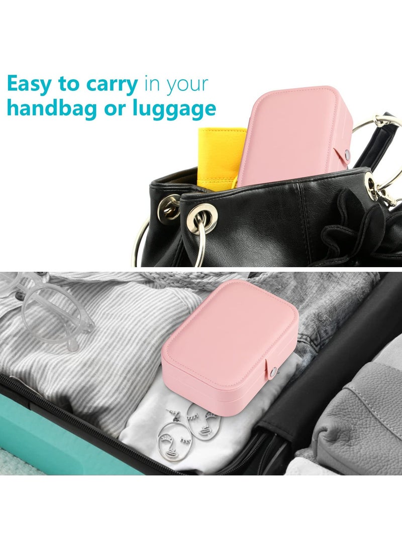 MIXDE Jewelry Box, Pu Leather Jewelry Travel Organizer for girls with Mini Clear Jewelry Bags Double Layer Small Jewelry Box for Stud Earrings, Rings, Necklaces, Bracelets Pink  - Image 5
