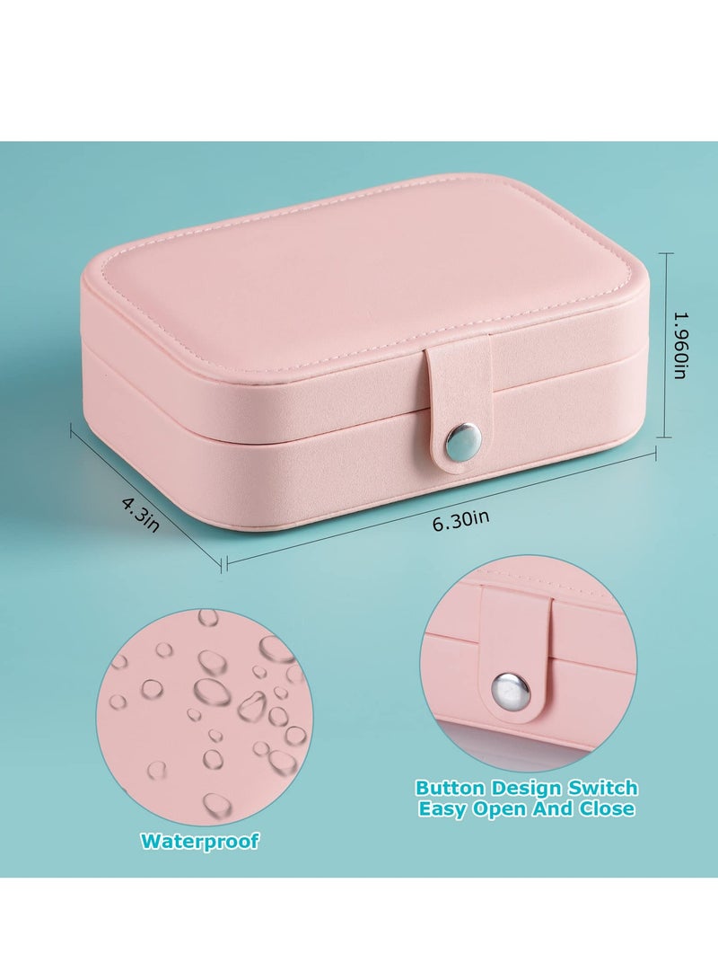 MIXDE Jewelry Box, Pu Leather Jewelry Travel Organizer for girls with Mini Clear Jewelry Bags Double Layer Small Jewelry Box for Stud Earrings, Rings, Necklaces, Bracelets Pink  - Image 3