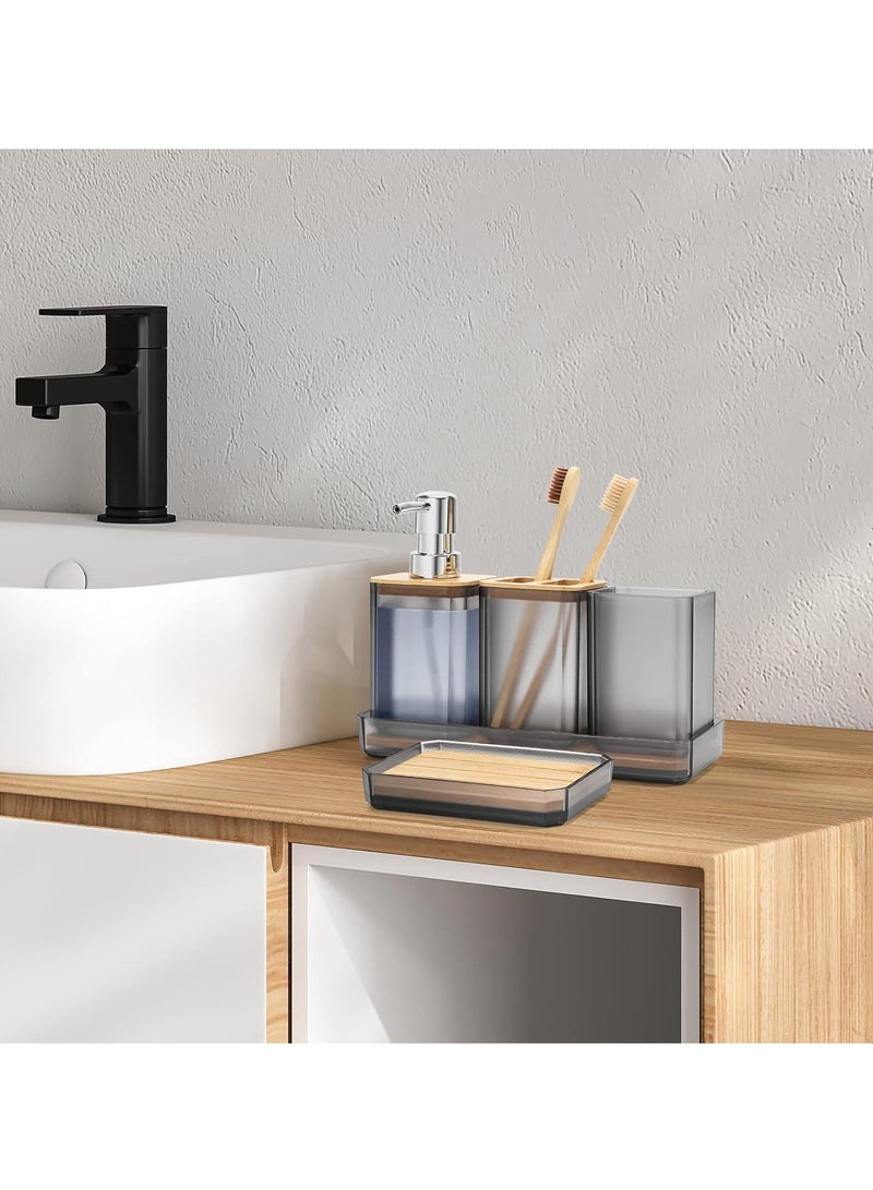 عربست مجموعة ملحقات الحمام ، مجموعة هدايا ملحقات الحمام 5 قطع ، موزع الصابون ، طبق الصابون ، حامل فرشاة الأسنان ، كأس فرشاة الأسنان ، علبة الغرور ، بوهو ، ديكور الحمام الحديث (واضح) - Image 3