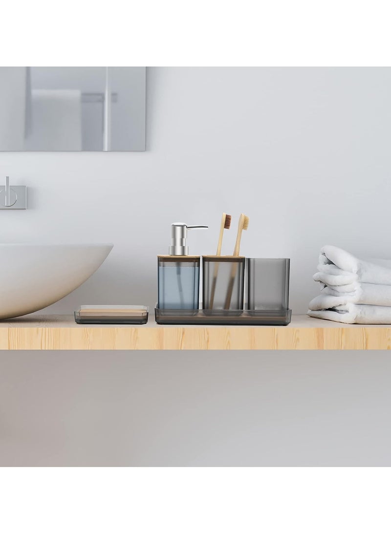 عربست مجموعة ملحقات الحمام ، مجموعة هدايا ملحقات الحمام 5 قطع ، موزع الصابون ، طبق الصابون ، حامل فرشاة الأسنان ، كأس فرشاة الأسنان ، علبة الغرور ، بوهو ، ديكور الحمام الحديث (واضح) - Image 4