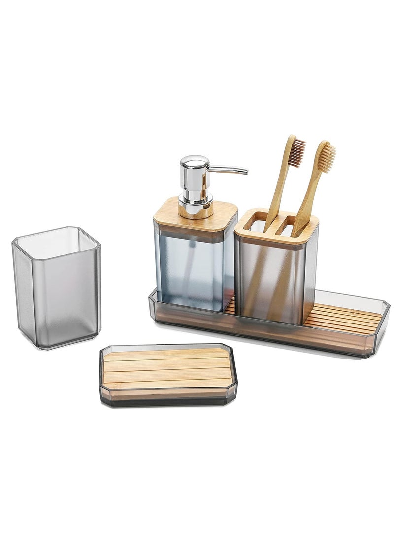 عربست مجموعة ملحقات الحمام ، مجموعة هدايا ملحقات الحمام 5 قطع ، موزع الصابون ، طبق الصابون ، حامل فرشاة الأسنان ، كأس فرشاة الأسنان ، علبة الغرور ، بوهو ، ديكور الحمام الحديث (واضح) - Image 2