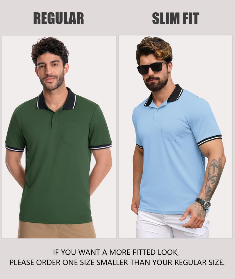 ZITY Mens Polo Shirts Casual Short Sleeve Athletic T-Shirts Classic Contrast Collar Shirt with Pocket Golf Polo Shirt for Men Black - Image 4