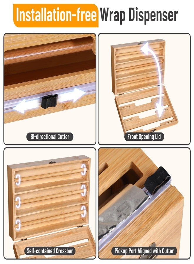 Allinside Magnetic Plastic Wrap Dispenser with Cutter, 3 in 1 Refrigerator Bamboo Wood Organizer for Tin Foil, Baking Paper, Wax Paper Holder Kitchen Storage Box Compatible with 12.9" Roll (3 Layer) - Image 5