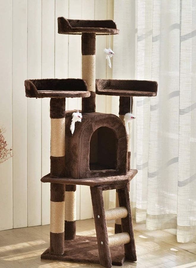 Generic Multi-Level Solid  Tree Tower Climber Toy House  Sisal Scratching Post Hammock Ladder Dangling Ball Toy Kitten Furniture Activity Centre Play House  - Image 2
