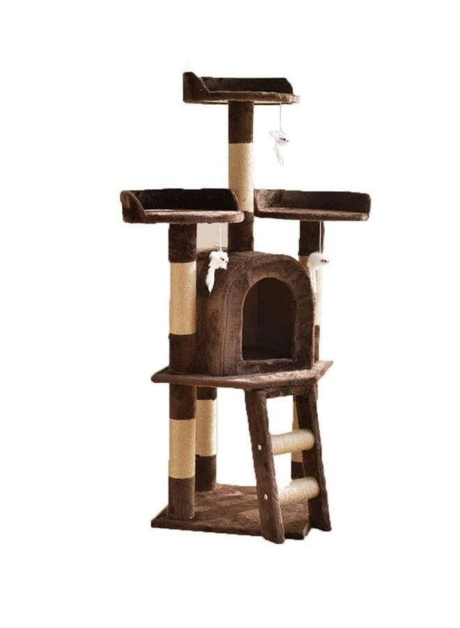 Generic Multi-Level Solid  Tree Tower Climber Toy House  Sisal Scratching Post Hammock Ladder Dangling Ball Toy Kitten Furniture Activity Centre Play House  - Image 1
