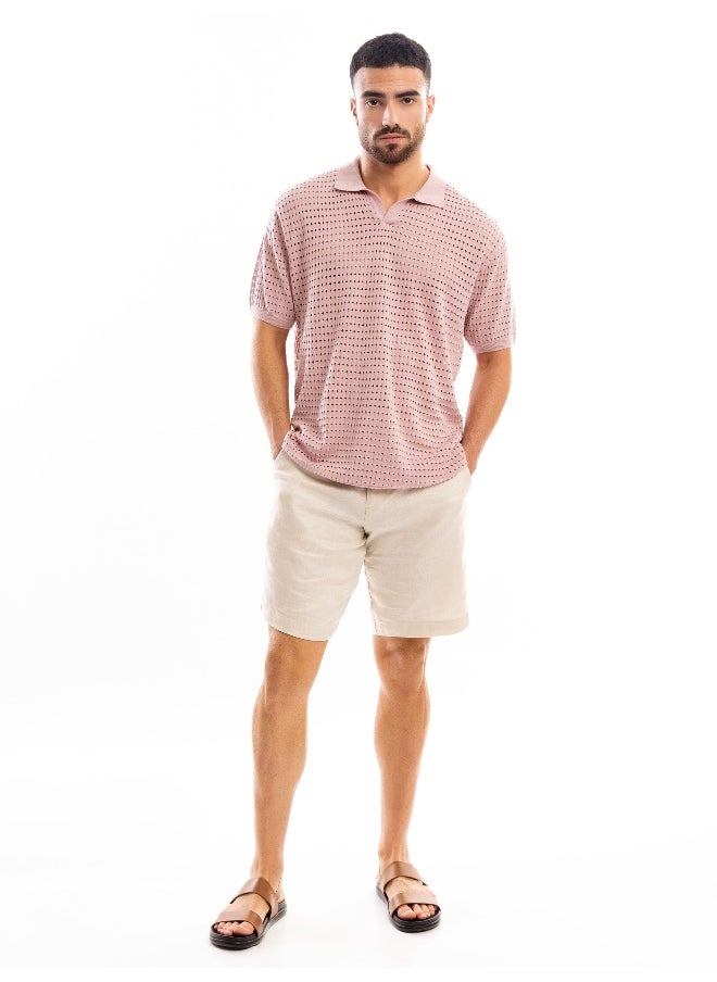 Beyoung Rose Pink Flat Knit Men's Polo T-Shirt for Men  - Image 5