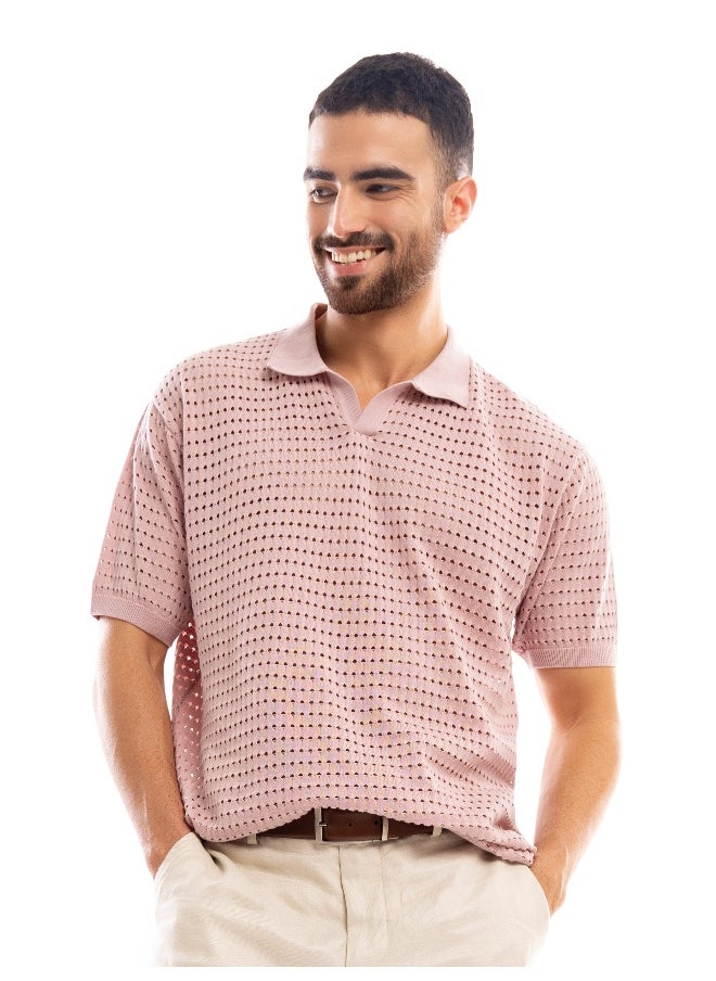 Beyoung Rose Pink Flat Knit Men's Polo T-Shirt for Men  - Image 3