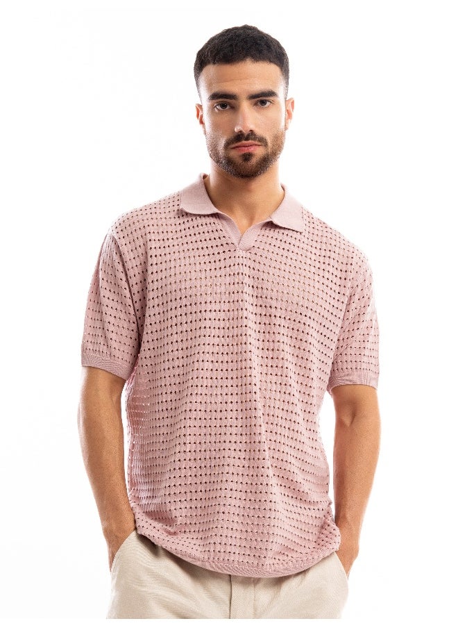 Beyoung Rose Pink Flat Knit Men's Polo T-Shirt for Men  - Image 1