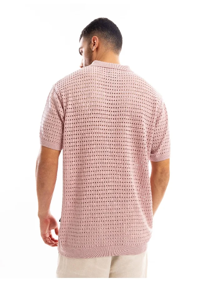 Beyoung Rose Pink Flat Knit Men's Polo T-Shirt for Men