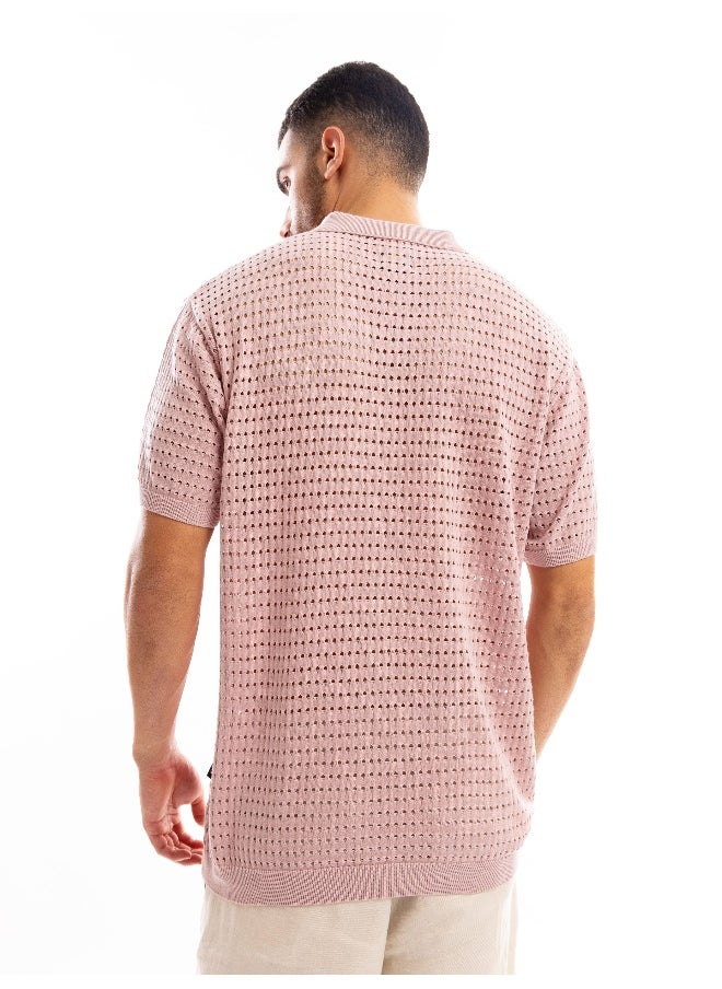 Beyoung Rose Pink Flat Knit Men's Polo T-Shirt for Men  - Image 2