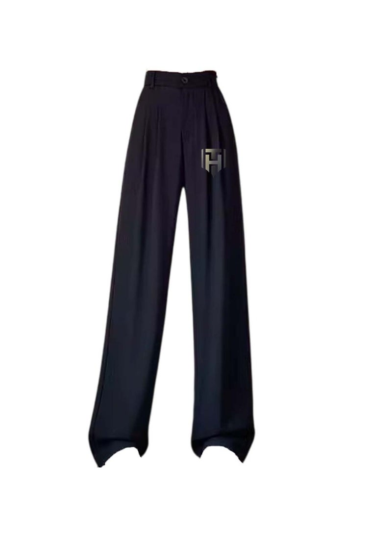 Huitich Women's Ice Silk Wide-Leg Pants High Waist, Loose Fit, Black Size M - Image 1