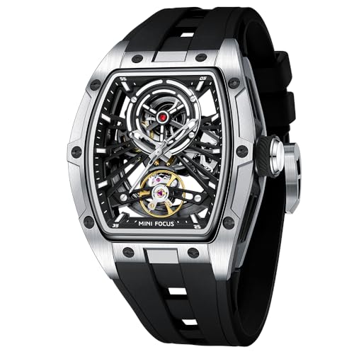 MF MINI FOCUS Unique Men WatchesAutomatic Mechanical WatchLuxury Hollow Tonneau Watches for Men with Stainless Steel Case and Silicon Band SelfWind Movement5ATM WaterproofSuper_Luminous - Image 1