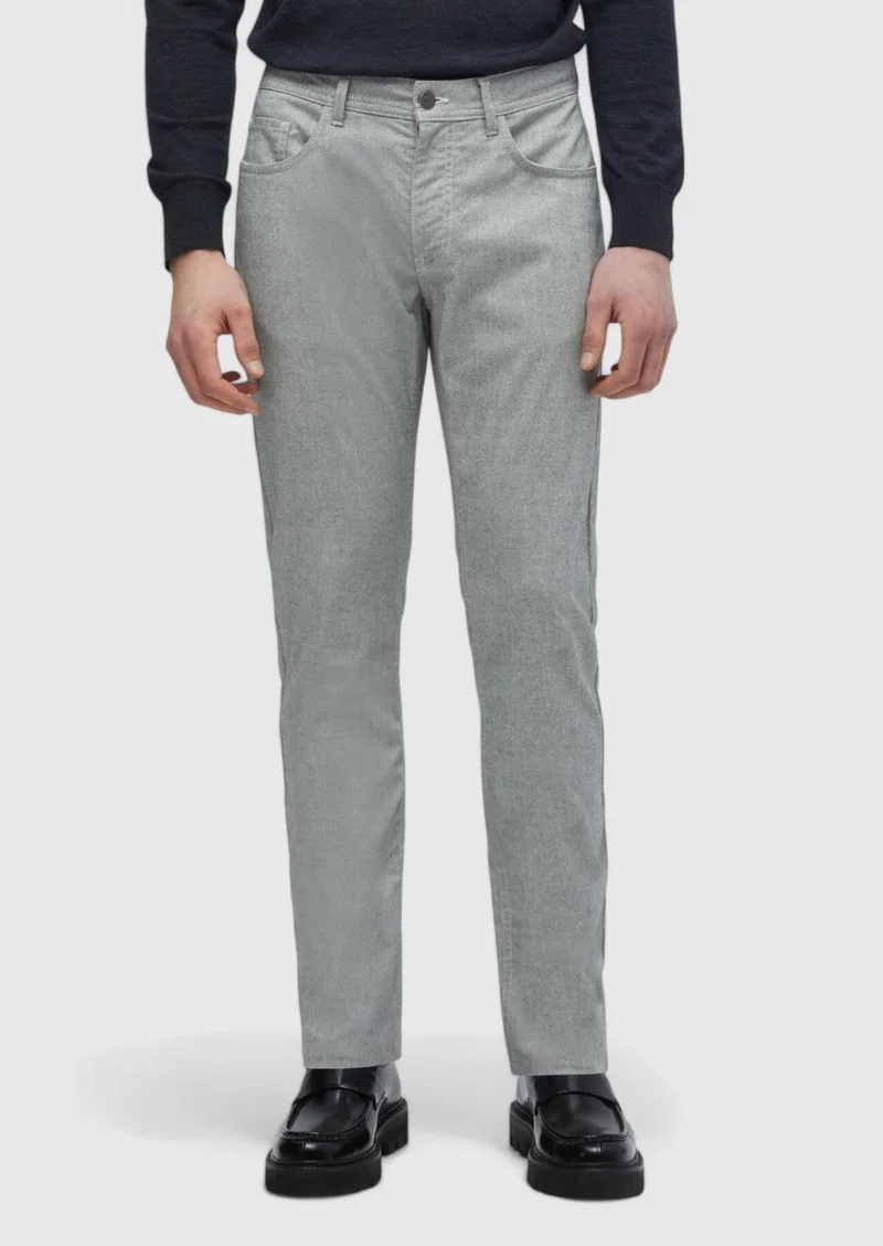 Ramsey Grey Weaving Slim Fit Casual Cotton Blended Trousers