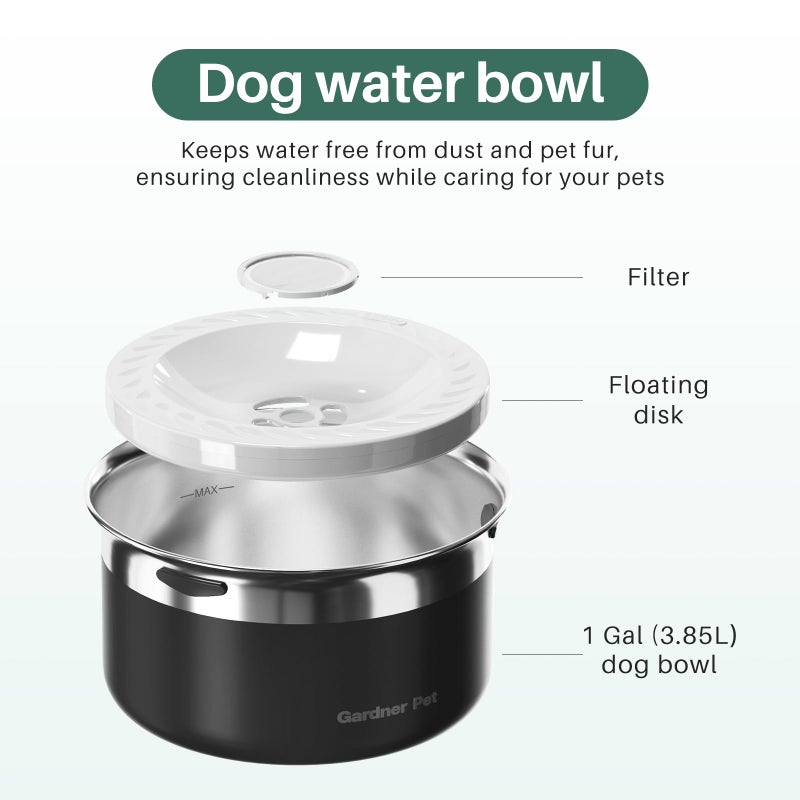 Gardner Pet Dog Bowls 1 Gallon (3.85L) Stainless Steel No Spill Water Bowl, Slow Water Feeder Metal Dog Bowls, Spill Proof Water Dispenser for Large Dogs, Promotes Healthy Hydration(Black) - Image 4
