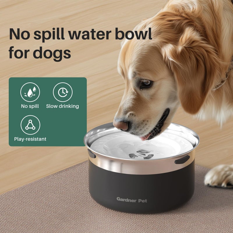 Gardner Pet Dog Bowls 1 Gallon (3.85L) Stainless Steel No Spill Water Bowl, Slow Water Feeder Metal Dog Bowls, Spill Proof Water Dispenser for Large Dogs, Promotes Healthy Hydration(Black) - Image 3