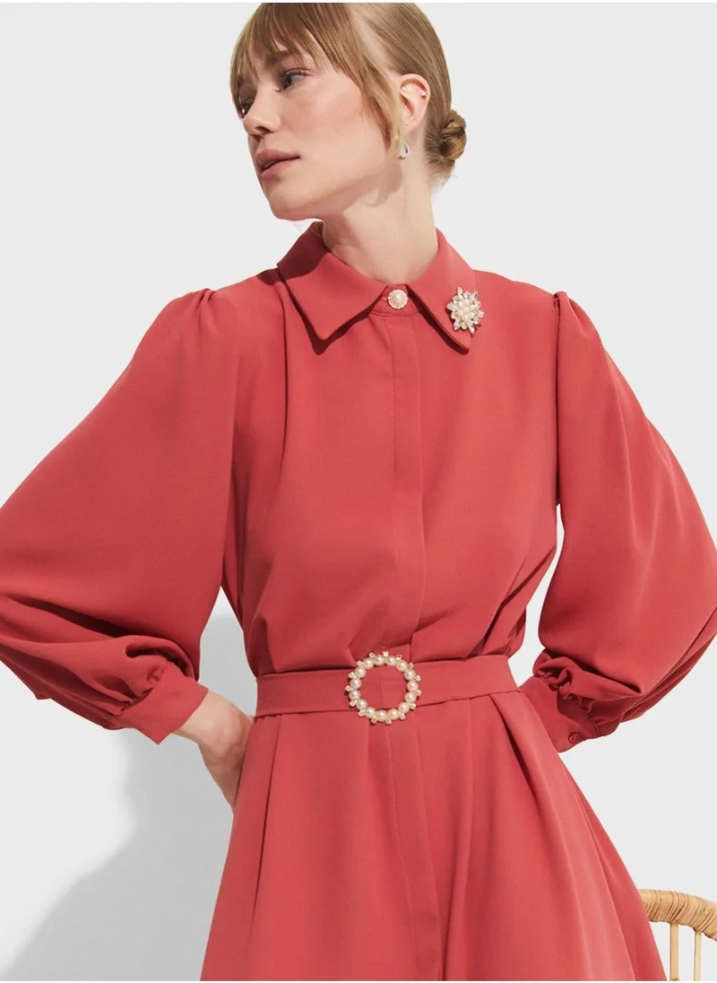 JUNE Belted Midi Dress